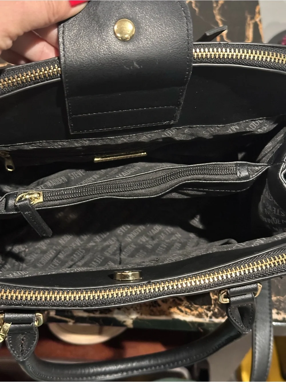 Steve Madden Black Dome Satchel with Gold Hardware